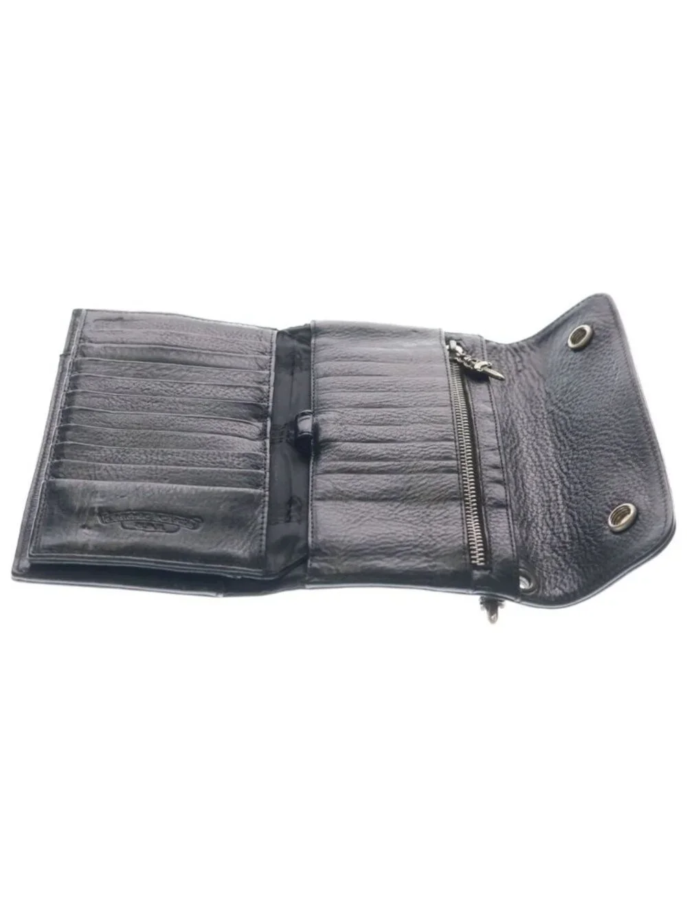 Chrome Hearts Wave Heart Button Leather Wallet Black